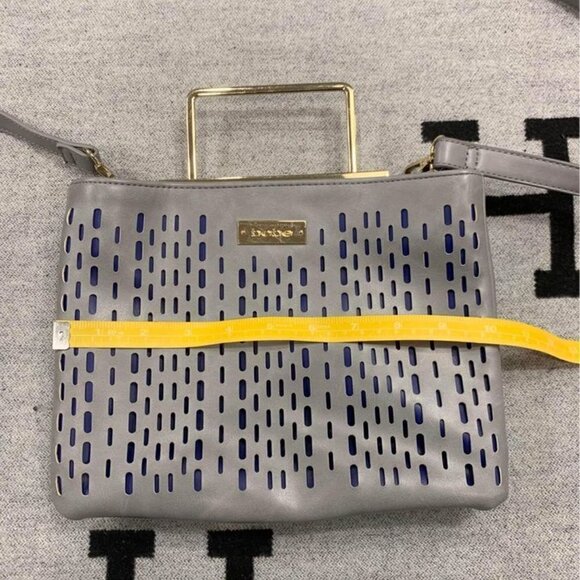 Bebe- gray crossbody bag with gold accents/handle. 2 large compartments. Adjusta - Picture 8 of 10